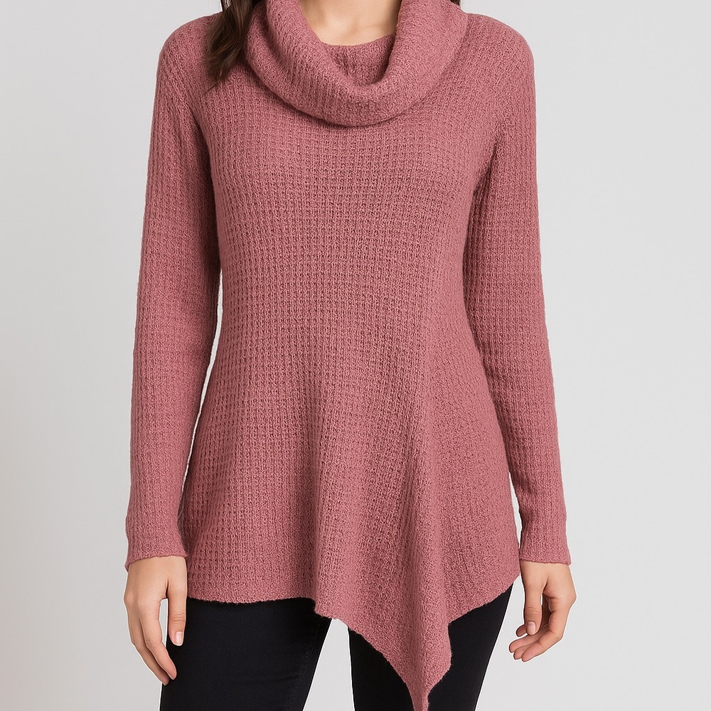Angel Of The North Dusty Rose Anthropology 
Cowl Neck Sweater Cozy Asymmetrical‎